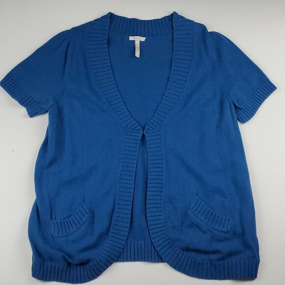 Old Navy Maternity Short Sleeve Knit Cardigan Sweater Shirt Jacket Pocket Blue - Picture 1 of 6